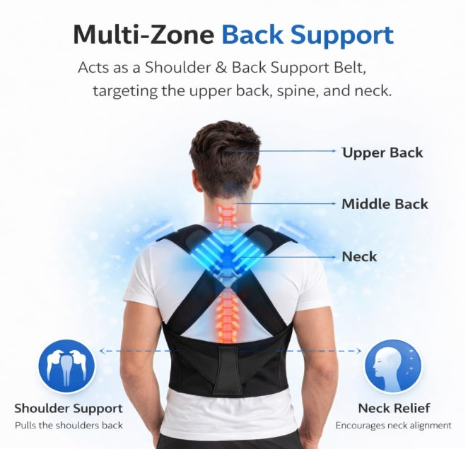 Back Posture Corrector Belt for Men & Women – Adjustable, Invisible & Pain Relief